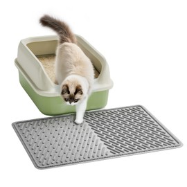 Pieviev Cat Litter Mat 58 x 43 cm, Waterproof Cat Mat for Cat Litter, Textured Cat Litter Tray Mat for Catching Cat Litter, Non-Slip Cat Litter Mat, Easy to Clean, Grey