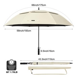 G4Free 68 Inch UV Protection Golf Umbrella Auto Open Vented Double Canopy Oversize Extra Large Windproof Sun Rain Umbrellas (Black-Ivory)