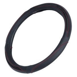 BDK UltraSport Steering Wheel Cover - Perforated Microfiber Leather with Carbon Fiber Detail & Contrast Stitching Black w/Red Stitching