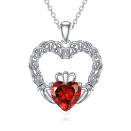 LONAGO Claddagh Heart Necklace with Birthstone Irish Claddagh Necklace Jewelry Gift for Women (January)