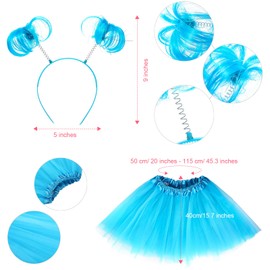 Hicarer 4 Costume Set for Women Include Red Blue Tulle Tutu Skirt Striped Socks Stretchy Gloves Ponytails Headband(Lake Blue, L)