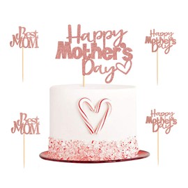 Ercadio Paquete de 25 decoraciones para cupcakes del día de la madre con decoración para tarta del día de la madre, oro rosa, suministros de decoración para tartas