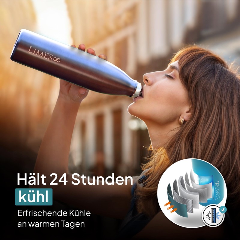 Limes 8 Thermosflasche 1L "FourSeasons" [HEIß & KALT] Trinkflasche Edelstahl