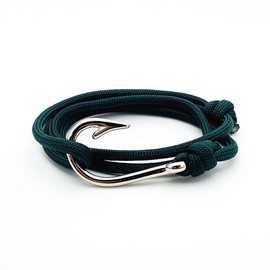 Riptide Vibes - Pulsera ajustable con gancho de pescado – fabricada en Estados Unidos con 550 paracord militar, 15% donada a la conservación de la vida silvestre marina – Gancho plateado o negro,