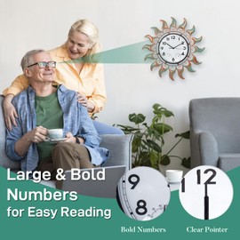 dreamskip Outdoor Clock with Thermometer and Hygrometer Combo, 13 Inch Bronze Sun Outdoor Wall Clock Waterproof, Silent No-Ticking Outdoor Clocks for Patio, Living Room, Kitchen, Garden