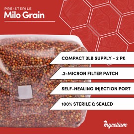 Mycelium Milo Grain Spawn | 2-Pack (3 lb Each) Pre-Sterilized Mushroom Substrate with Self-Healing Injection Port | Ideal for Strong Mycelium Growth & Bulk Cultivation | Ready to Use