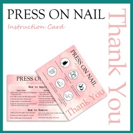 50pcs Press on Nail Instructions and Aftercare Cards 4.25 * 3.15in,Press on Nail Display Cards Manicure Usage Application Guides Supplies for Small Business(Pink, 50pcs)