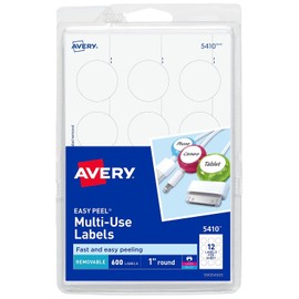Avery 05410 Removable Multi-Use Labels, 1-Inch Round, White, 600 Labels/Pack