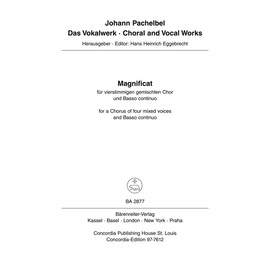 BARENREITER PACHELBEL JOHANN - MAGNIFICAT ANIMA MEA - MIXED CHOIR, BASSO CONTINUO Classical sheets Choral and vocal ensembles