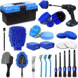 Juego de Cepillos de Limpieza para Coche de 27 Piezas, Kit Profesional para el Cuidado del Coche, Limpieza Completa del Coche, Adecuado para Ruedas...