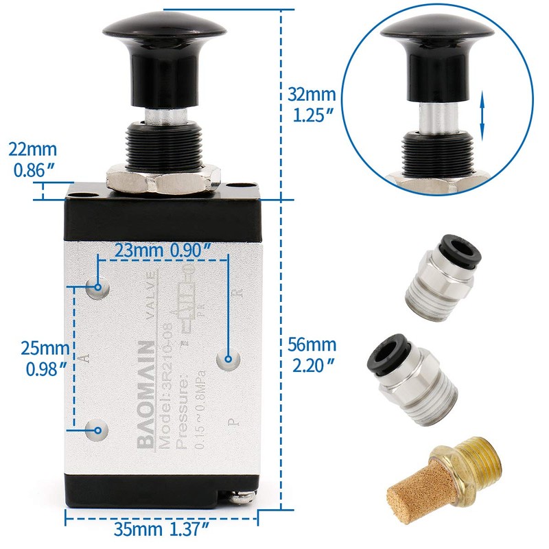 Baomain Pneumatic Air Hand Solenoid Valve 3 Way 2 Position