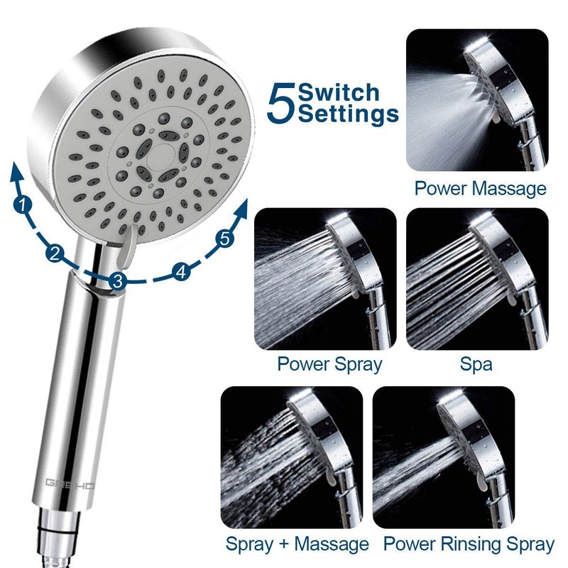 Housler® Bathroom 5 Function Handheld Shower Head with Extra Long
