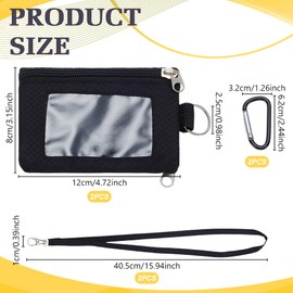 WEBEEDY 2 Pcs Small Lanyard Wallet Minimalist Wallets for Women Men Black RFID Blocking Keychain Wallet ID Badge Holder with Zipper ID Window Clasp Hook for Credit Card Cash Change Photo, 8x12cm