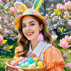 Easter Earring for Women 3D Egg Ball Earrings Dangle Easter Streak Earring Exaggerated Big Egg Earrings Cute Funny Earrings Accessorie Jewelry (Pink)