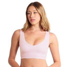 Floatley Cozy Scalloped Bra Comfort Wirefree Full Coverage Seamless Bra with Embedded Pad for Women Size XL Crystal Pink