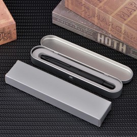 Jinhao 10 Press Matte Black Chrome Retractable Extra Fine Nib Fountain Pen with Ink Converter and Metal Pen Box (Clip Version)