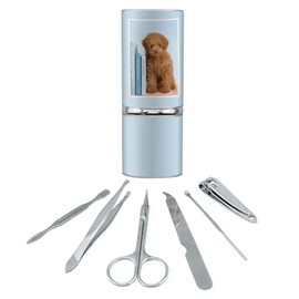 Poodle Puppy Dog Book Shelf Stainless Steel Manicure Pedicure Grooming Beauty Care Travel Kit