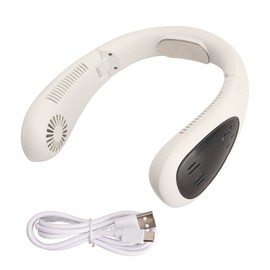 Bladeless Neck Fan USB Rechargeable 360 Degree Air Outlet 3 Adjustable Levels LED Display Wearable Fan for Outdoor White