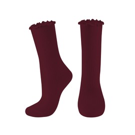 DOOVID - Calcetines de algodón con volantes para mujer, calcetines casuales para mujer, 1 par de vino, One Size