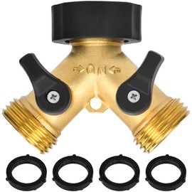 BEAUGIREW Heavy Duty Garden Hose Y Valve Hose Splitter Solid Brass Hose Splitter 2 Way Hose Adapter 3/4" GHT Thread with 4 Extra Washers