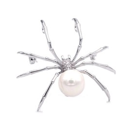 DREAMLANDSALES Victorian Style White Mother of Pearl Body and Micro Pave Head Spider Brooch Pin (White)