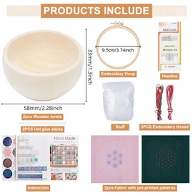 FREEBLOSS 2 Set Floral Sashiko Pincushion Kit DIY Sashiko Kit Sashiko Pincushion Sewing Kit Japanese Sashiko Pincushion with Wooden Base Sewing Crafting Fabric Sashiko Pattern Sewing Kit for Beginners