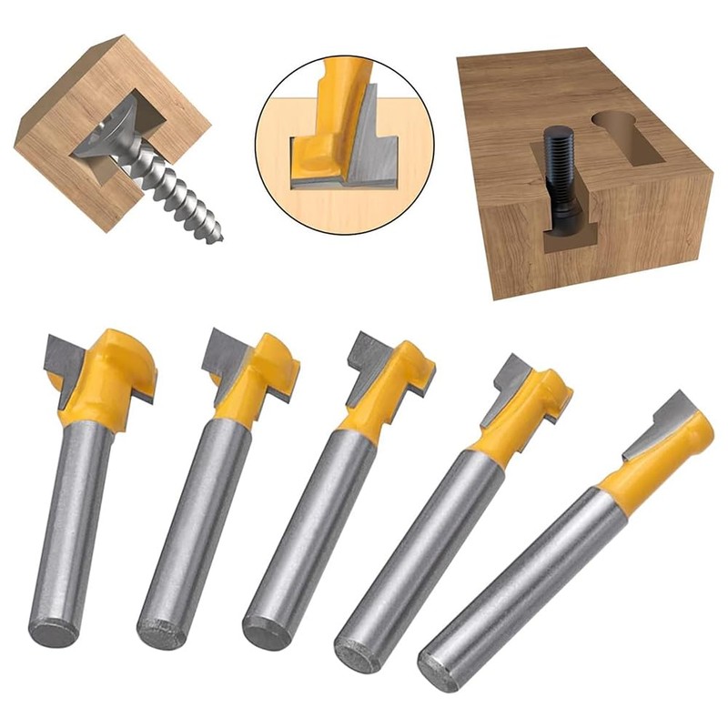 Gasea 5pcs 1/4" Shank Handle T-Slot Cutter Router Bit T-Track