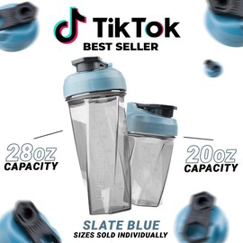 HELIMIX Blender Shaker Bottle Made in USA No Whisk Ball Needed:_Slate Blue_28oz