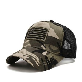 Trucker Baseball Cap USA Flag Embroidered, Cotton Mesh Military Camouflage Soft Hat - Color: Military Camouflage