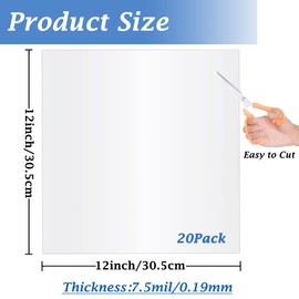 Wonninek 20 Pack 7.5Mil Mylar Sheets, 12X12 inch Blank PET Blank Stencil Material Sheets, Translucent Template Sheets for Make Your Own Stencils