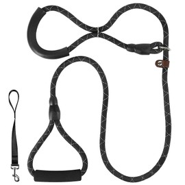 Vivifying Figure of 8 Dog Lead, 1.5M Reflective Nylon Rope Dog Lead Choker Leash with Padded Handle for Large, Medium Dogs (Black)