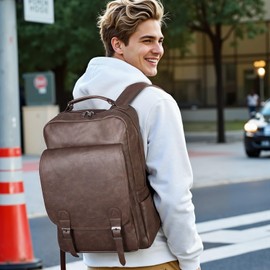 lXiJESR Laptop Backpack for Men Womne Waterproof Daily Purse Casual Carry On College Daypack with USB Charging Port Airline Flight Approved Personal Item Bag for Work School Travel (Coffee)