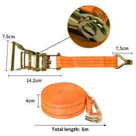 6M x 40mm Ratchet Straps Heavy Duty Tie Down Straps with Hooks Adjustable Lashing Straps with Buckles Tensioning Belts for Car Roof Rack, Cargo, Luggage, 3000KG Break Strength, Set of 2