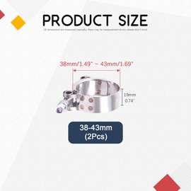 Hilitchi 2Pcs Stainless Steel T-Bolt Clamps with Rounded Band Edges Heavy Duty Turbo Intake Intercooler Clamp (38-43MM) for 1 3/16 Inch