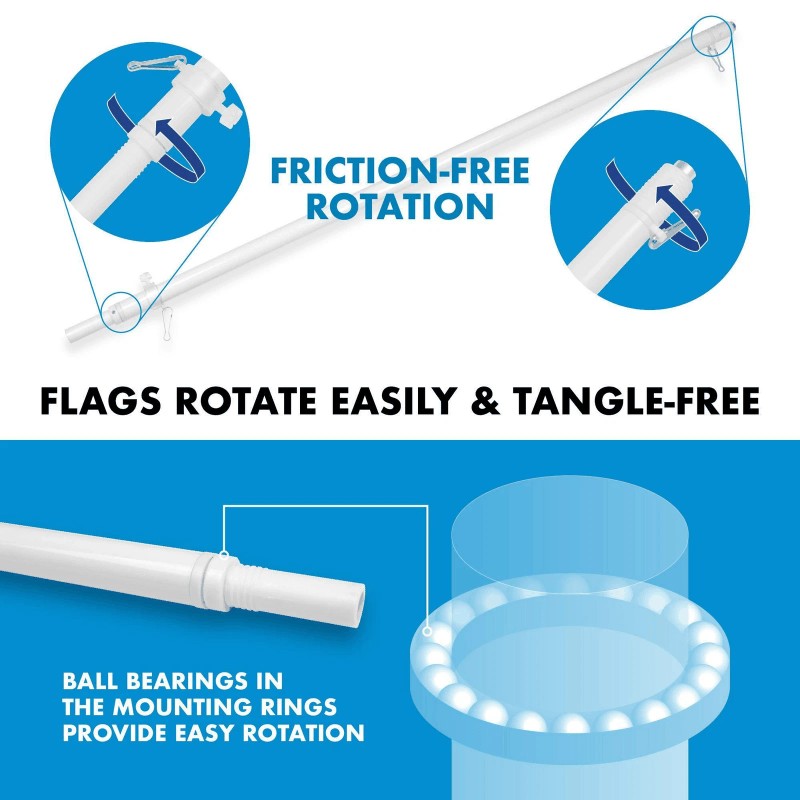 G128 5 Feet Tangle Free Spinning Flagpole (White) American Flag
