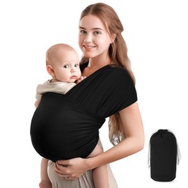WUFANC Baby Newborn Baby Sling Made of Soft Cotton, Maximum Load 15 kg, Black Baby Sling with Length 5.3 m, Easy to Tie, Suitable Baby Carrier Newborn from Birth