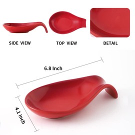 Roll Over Image to Zoom in Nihow Ceramic Spoon Rest: 4 Inch Stable Utensil Rest - Heat Resistant Spoon Holder for Kitchen Counter/Countertop/Stove Top - Dishwasher Safe - Elegant Red (1 PC)