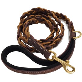 BlazingPaws Vibrania 6 ft Super Soft Distressed Leather Dog Leash, Handmade Braided in 3 Brown Shades with Suede Leather Padded Handle (6 Ft L x 3/4" W Braided, Brown Mix)