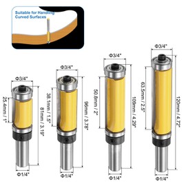 uxcell Flush Trim Router Bit Set 1/2 Inch Shank 3/4" Cutting Dia Carbide Tipped Top Bearing Router Bit Straight Template Router Bit for Woodworking Trimming, Yellow