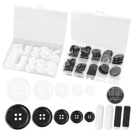 200 Pcs Buttons for Crafts White and Black Buttons for Clothes 5 Sizes with Compartment Storage Box, for Sewing, Suit Jacket Shirt, DIY Decoration (with Sewing Needles * 30 + Sewing Threads * 4)