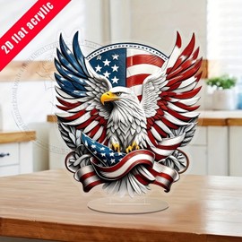 4th of July Ornament 2D Flat Acrylic Tabletop Ornament with Ameriacn Flag Eagle Designs DIY Crafts Independence Day Present Home and Office Fourth of July Desktop Ornaments Decorations Supplies