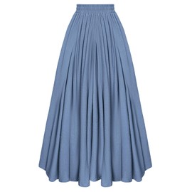 SCARLET DARKNESS Women's Medieval Maxi Skirt High Elastic Waist Long Casual Skirt with Pockets, Denim-blue