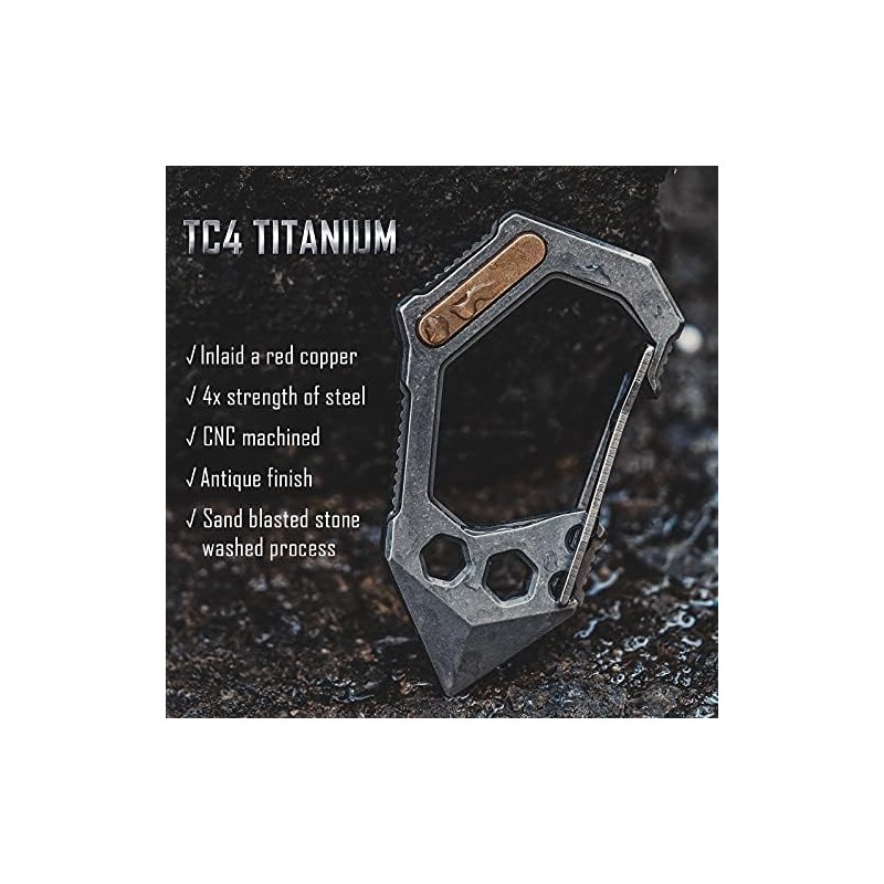 KeyUnity Titanium 7-in-1 Multitool Carabiner Keychain - Wrench, Screw Bit