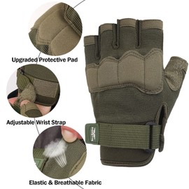 FIORETTO Fingerless Tactical Gloves, Airsoft Gloves, Half Finger Military Gloves for Driving, Cycling, Shooting, Hunting, Motorcycle, Climbing, Outdoor Work (Black+Green (2 Pairs), S)