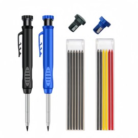 Himtop Carpenter Mechanical Pencils,Solid Carpenter Pencil with 12 Refill,2pcs Solid Carpentry Automatic Pencils Set with 2pcs Sharpener. ((Black+Blue))