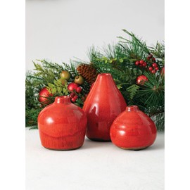 Sullivans Ceramic Vase Set- 3 Small Vases, Rustic Home Décor, Modern Farmhouses; Ideal Shelf Décor, Table Décor, Bookshelf, Mantle, Red (CM2038)