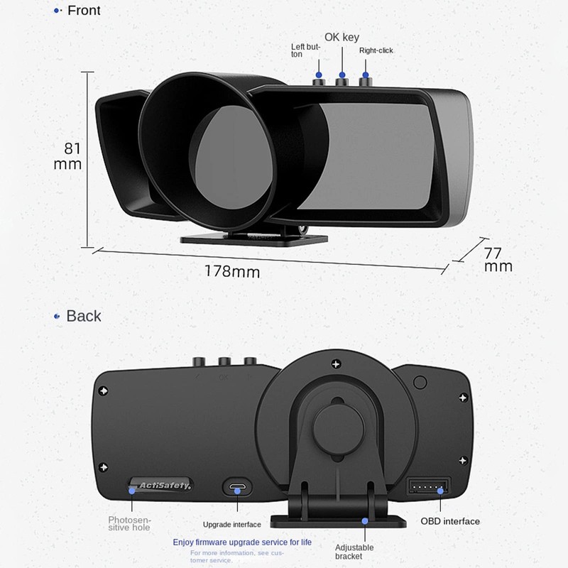 Car HUD Head Up Display, OBD+GPS Smart Gauge with Test