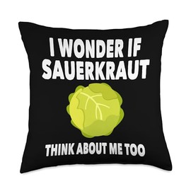 Sauerkraut And German Food Lover Designs Funny Sauerkraut Lover Saying Fermented Cabbage Germany Throw Pillow, 18x18, Multicolor