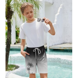 YGDSX - Traje de baño para niños con forro de compresión para niños de secado rápido 2 en 1, pantalones cortos de playa de verano, Negro Gradient, 14-16 Años