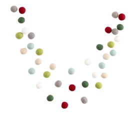 "I'll be Home for Christmas" Handmade Christmas Felt Ball Garland by Sheep Farm Felt- Red Green Mint Gray White Cream Christmas Tree trim. 2.5 cm balls.